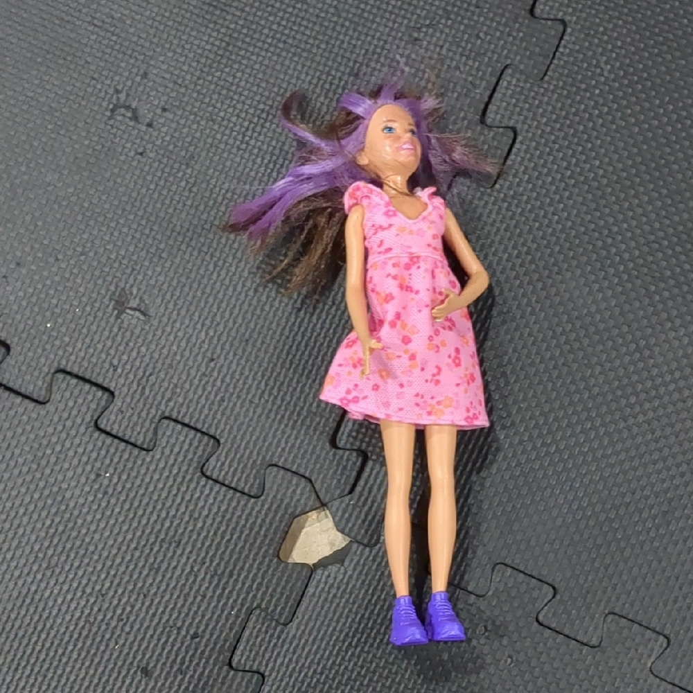 Fashion Doll with Pink Dress and Purple Hair